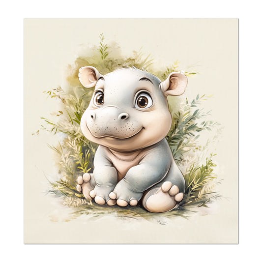 Hippopotamus - Baby Fabric Panels, Hippo, Jungle, Animal, Nursery Décor, Quilt Block, Wall Art, Cotton, Quilting