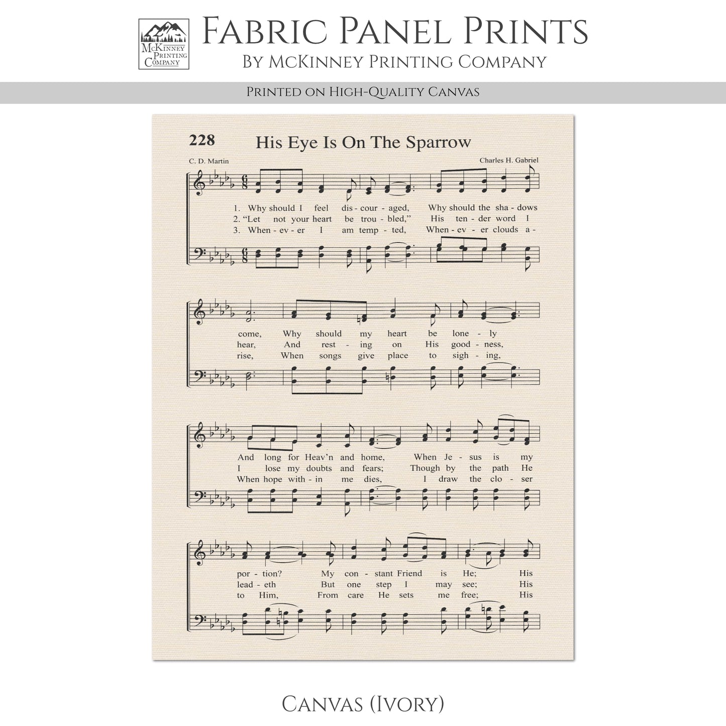 His Eye Is On The Sparrow - Religious Fabric, Christian, Hymn Wall Art, Vintage Sheet Music, Quilting, Quilt, Sewing, Cotton, Canvas