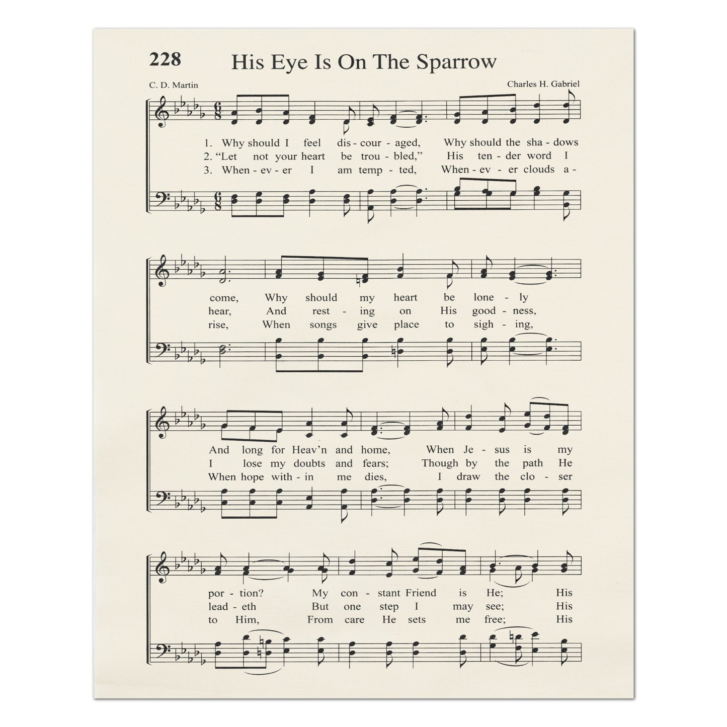 His Eye Is On The Sparrow - Religious Fabric, Christian, Hymn Wall Art, Vintage Sheet Music, Quilting, Quilt, Sewing, Cotton, Canvas