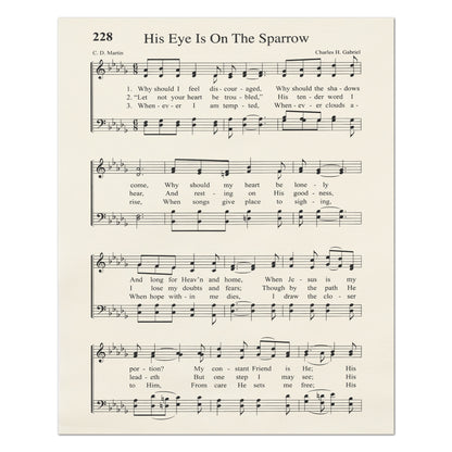 His Eye Is On The Sparrow - Religious Fabric, Christian, Hymn Wall Art, Vintage Sheet Music, Quilting, Quilt, Sewing, Cotton, Canvas