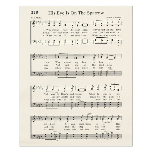 His Eye Is On The Sparrow - Religious Fabric, Christian, Hymn Wall Art, Vintage Sheet Music, Quilting, Quilt, Sewing, Cotton, Canvas