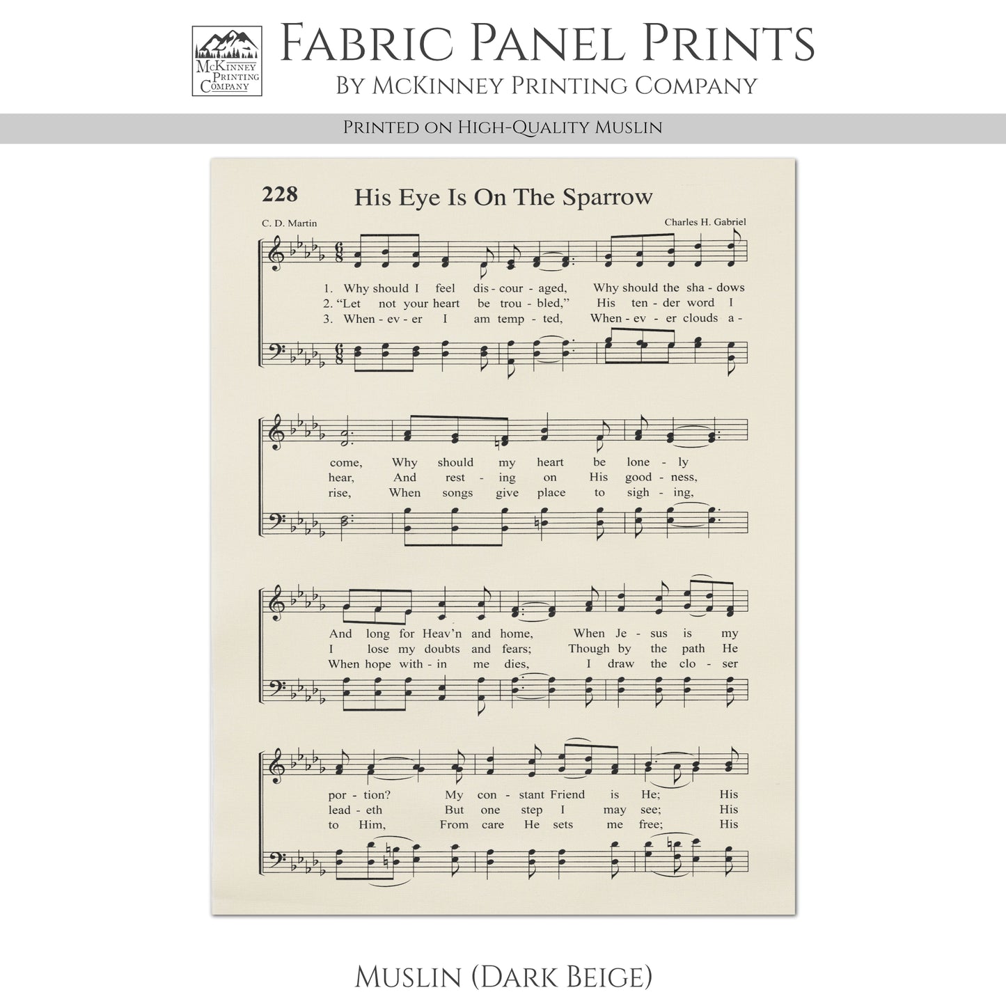 His Eye Is On The Sparrow - Religious Fabric, Christian, Hymn Wall Art, Vintage Sheet Music, Quilting, Quilt, Sewing, Cotton, Canvas
