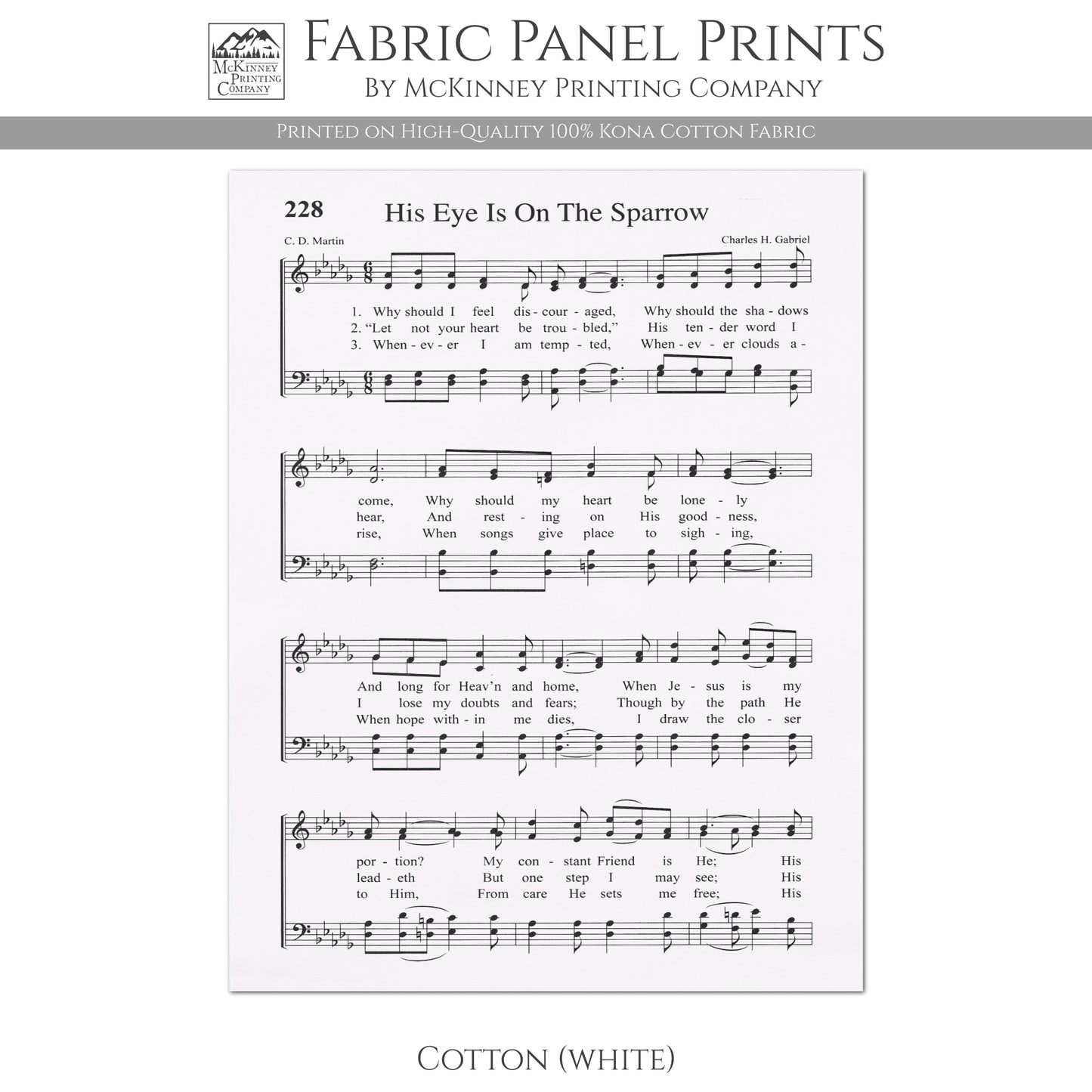His Eye Is On The Sparrow - Religious Fabric, Christian, Hymn Wall Art, Vintage Sheet Music, Quilting, Quilt, Sewing, Cotton, Canvas