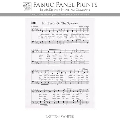 His Eye Is On The Sparrow - Religious Fabric, Christian, Hymn Wall Art, Vintage Sheet Music, Quilting, Quilt, Sewing, Cotton, Canvas
