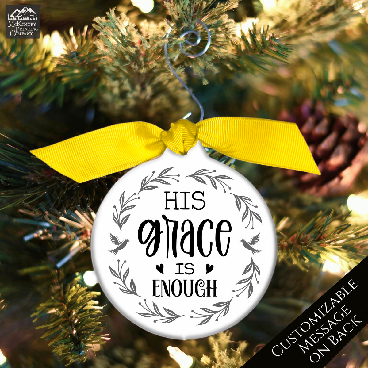 His Grace is Enough - Christian Christmas Ornament, Religious, Custom, Personalized, Solid Porcelain, Ceramic, Gift