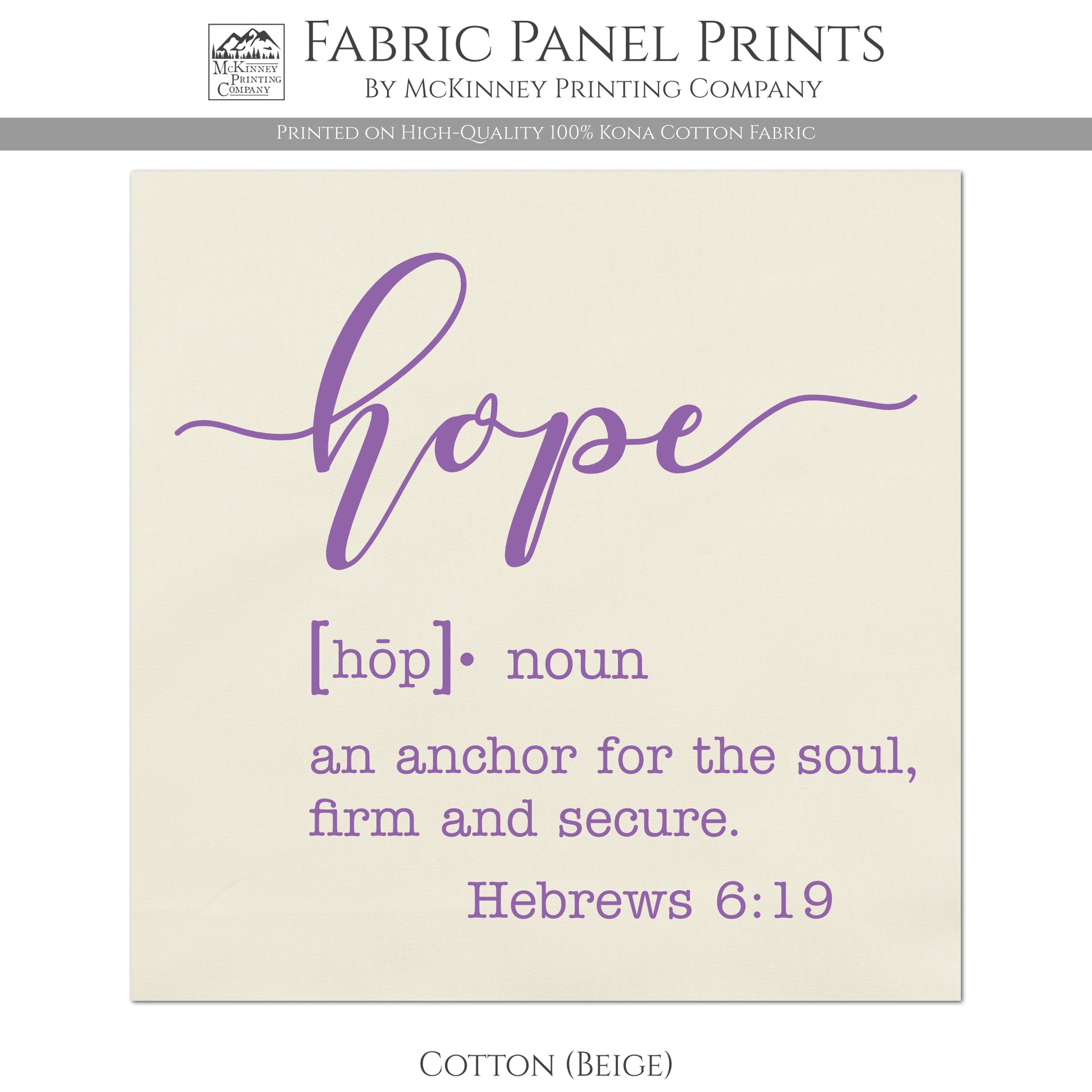 Hope Fabric - An Anchor for the soul, firm and secure - Hebrews 6:19 - Cotton