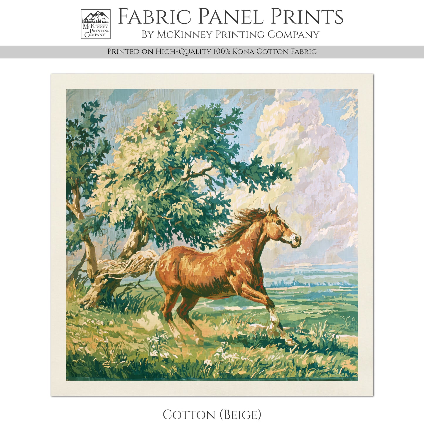 Horse Fabric - Western Fabric, Floral, Farm, Texas, Rodeo, Ranch, Wall Art, Large Print, Crafts, Quilt, Block, Quilting, Sewing