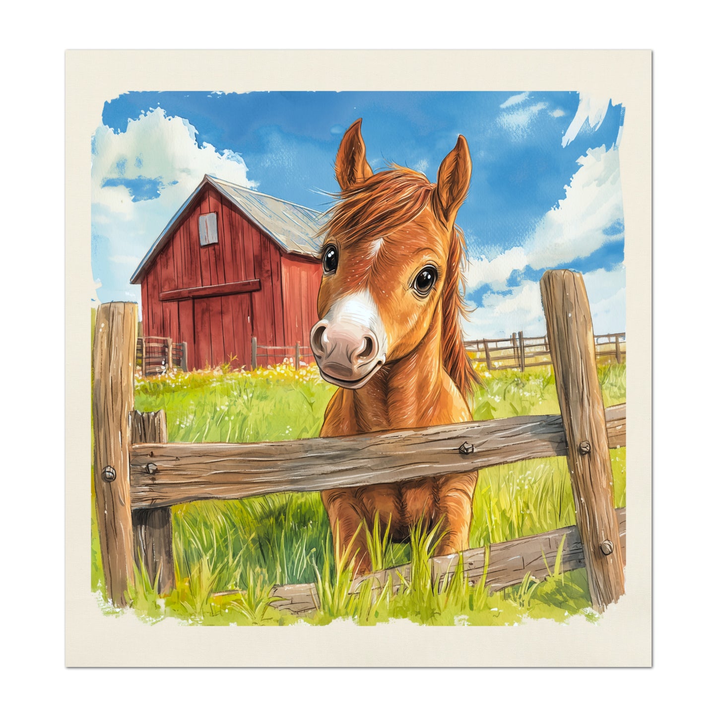 Farm Animal Fabric - Horse Fabric, Baby Fabric Panels, Cotton, Nursery Décor, Infant, Quilt Block, Wall Art, Quilting, Sewing