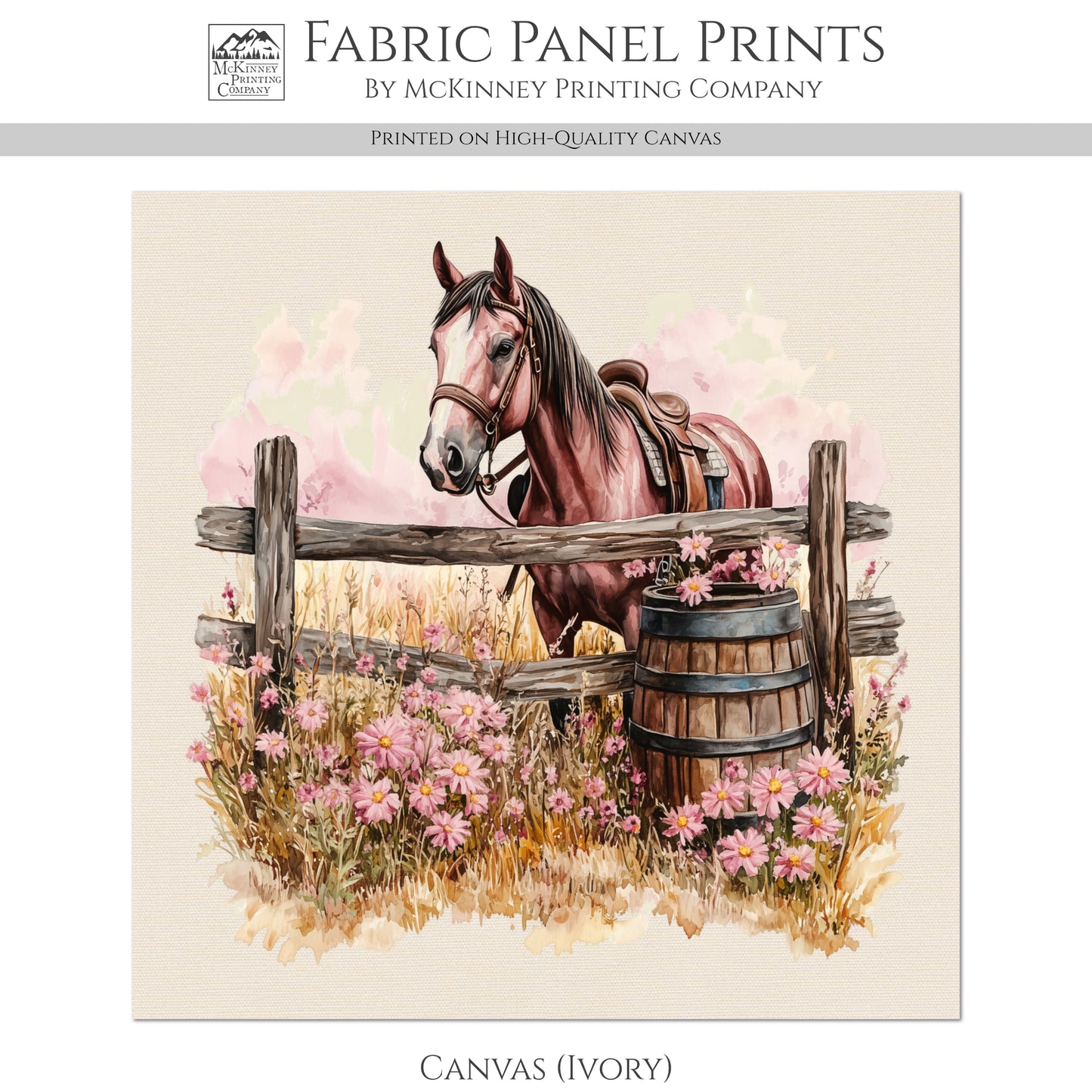 Horse Fabric - Western Fabric, Cowgirl, Floral, Farm, Pink, Rodeo, Ranch, Wall Art, Large Print, Crafts, Quilt, Block Print Fabric, Quilting, Sewing