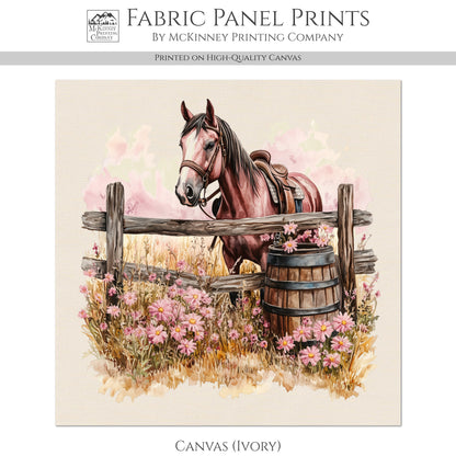 Horse Fabric - Western Fabric, Cowgirl, Floral, Farm, Pink, Rodeo, Ranch, Wall Art, Large Print, Crafts, Quilt, Block Print Fabric, Quilting, Sewing