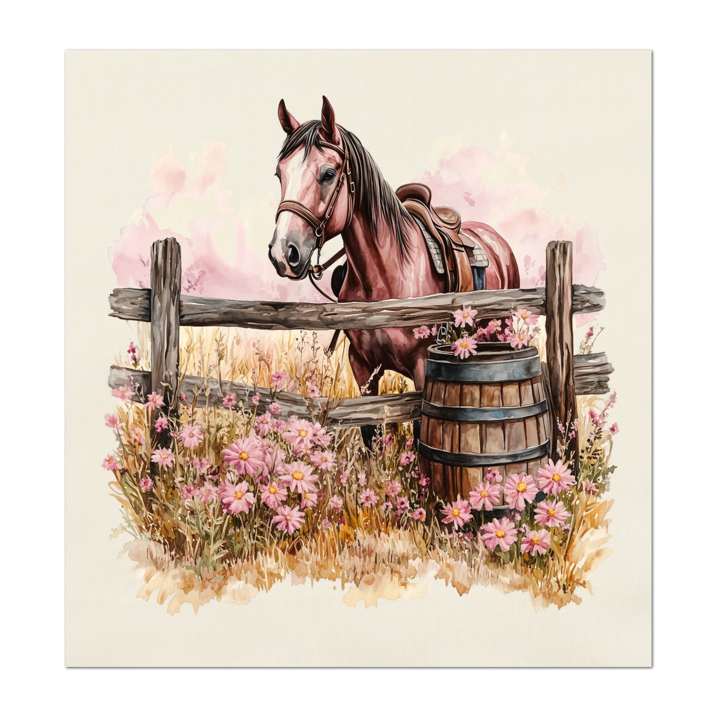 Horse Fabric - Western Fabric, Cowgirl, Floral, Farm, Pink, Rodeo, Ranch, Wall Art, Large Print, Crafts, Quilt, Block Print Fabric, Quilting, Sewing