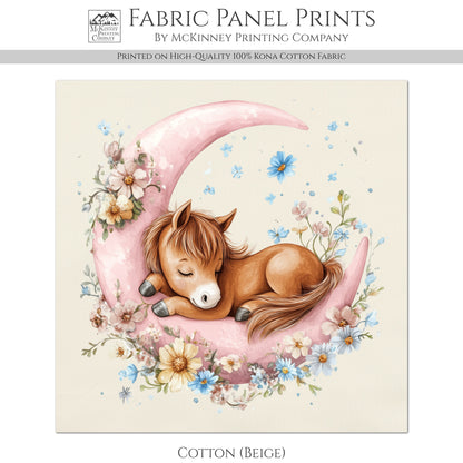 Horse Fabric - Pony, Fabric Panels, Pink, Moon, Cotton, Nursery Décor, Quilt Block, Wall Art, Cotton, Quilting