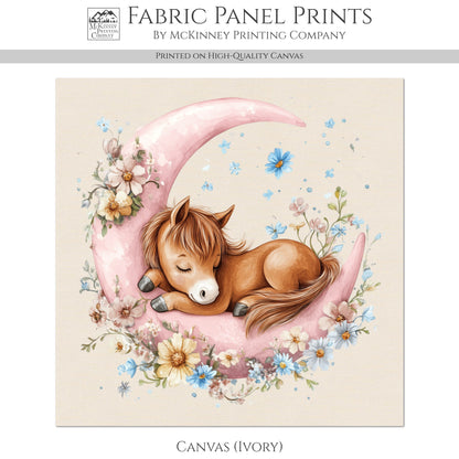 Horse Fabric - Pony, Fabric Panels, Pink, Moon, Cotton, Nursery Décor, Quilt Block, Wall Art, Cotton, Quilting