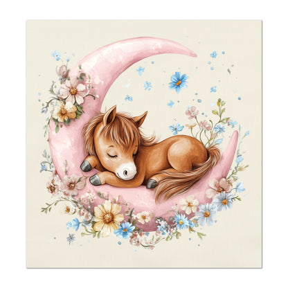 Horse Fabric - Pony, Fabric Panels, Pink, Moon, Cotton, Nursery Décor, Quilt Block, Wall Art, Cotton, Quilting