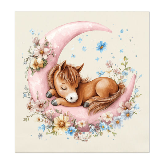 Horse Fabric - Pony, Fabric Panels, Pink, Moon, Cotton, Nursery Décor, Quilt Block, Wall Art, Cotton, Quilting