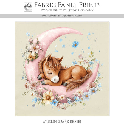 Horse Fabric - Pony, Fabric Panels, Pink, Moon, Cotton, Nursery Décor, Quilt Block, Wall Art, Cotton, Quilting