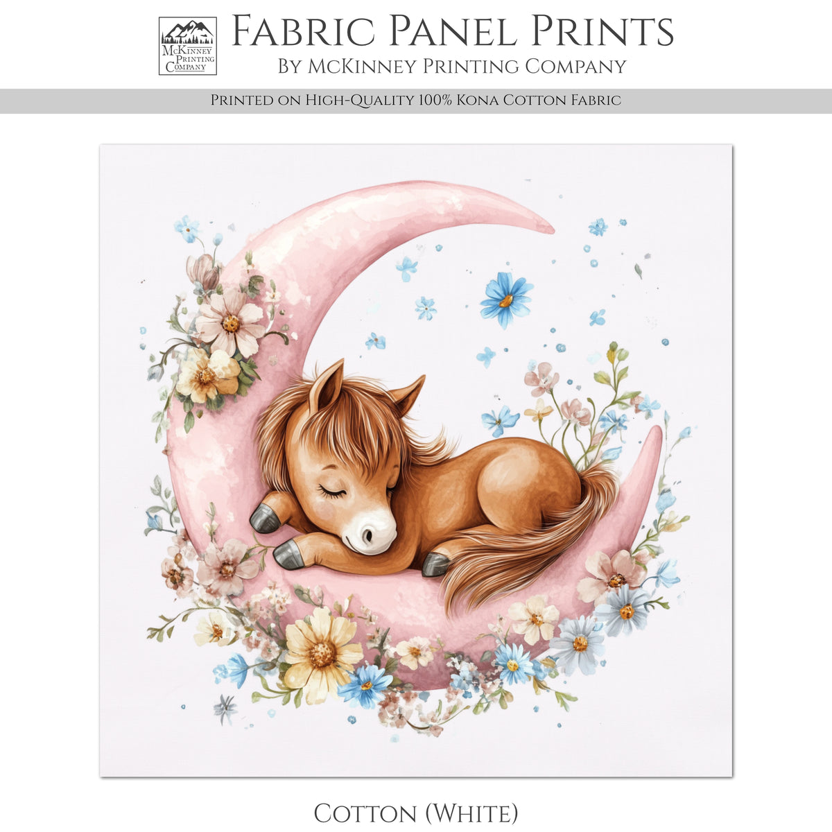 Horse Fabric - Pony, Fabric Panels, Pink, Moon, Cotton, Nursery Décor, Quilt Block, Wall Art, Cotton, Quilting