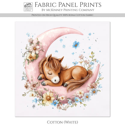 Horse Fabric - Pony, Fabric Panels, Pink, Moon, Cotton, Nursery Décor, Quilt Block, Wall Art, Cotton, Quilting