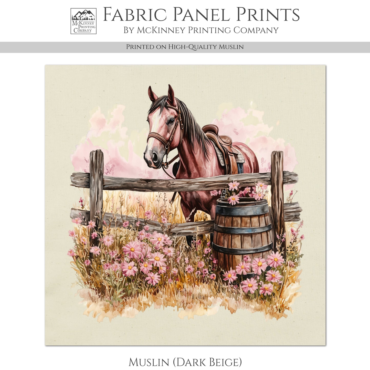 Horse Fabric - Western Fabric, Cowgirl, Floral, Farm, Pink, Rodeo, Ranch, Wall Art, Large Print, Crafts, Quilt, Block Print Fabric, Quilting, Sewing