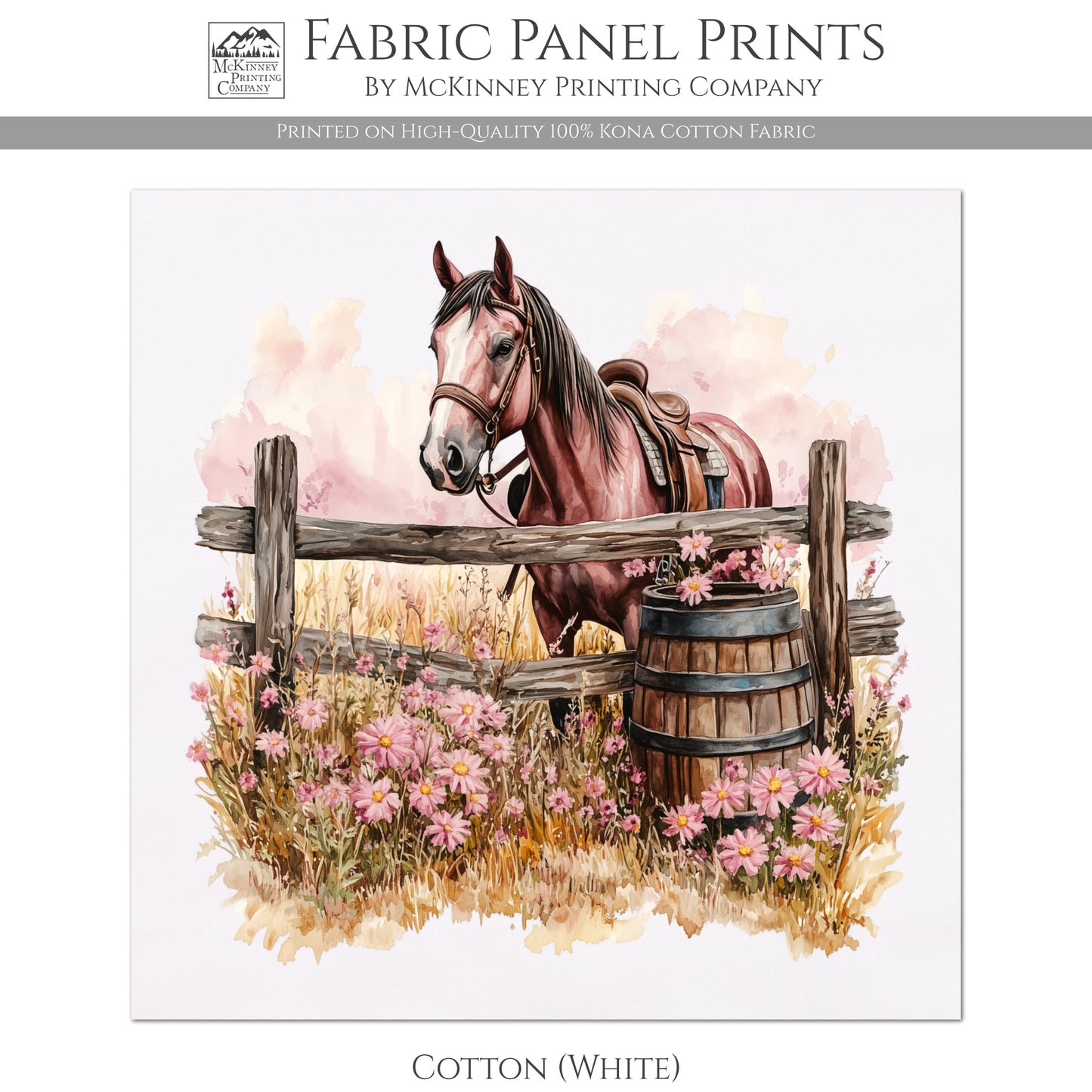 Horse Fabric - Western Fabric, Cowgirl, Floral, Farm, Pink, Rodeo, Ranch, Wall Art, Large Print, Crafts, Quilt, Block Print Fabric, Quilting, Sewing