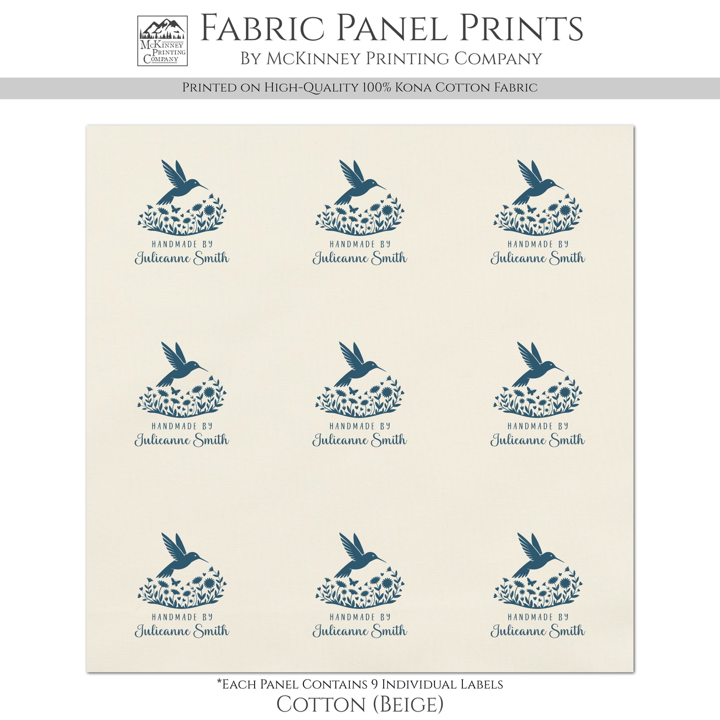 Quilt Labels - Hummingbird Fabric, Handmade, Fabric Tags, Personalized, Custom, Quilting, Craft, Sewing