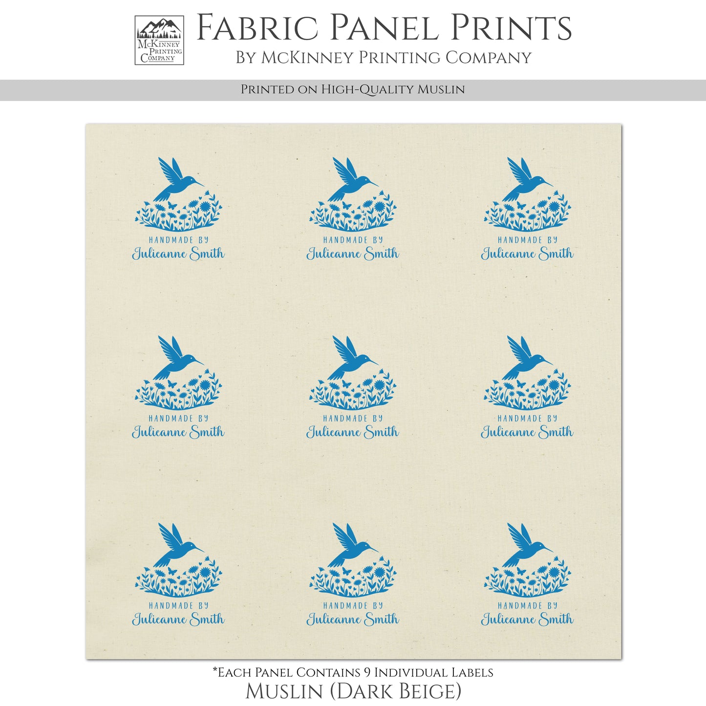Quilt Labels - Hummingbird Fabric, Handmade, Fabric Tags, Personalized, Custom, Quilting, Craft, Sewing