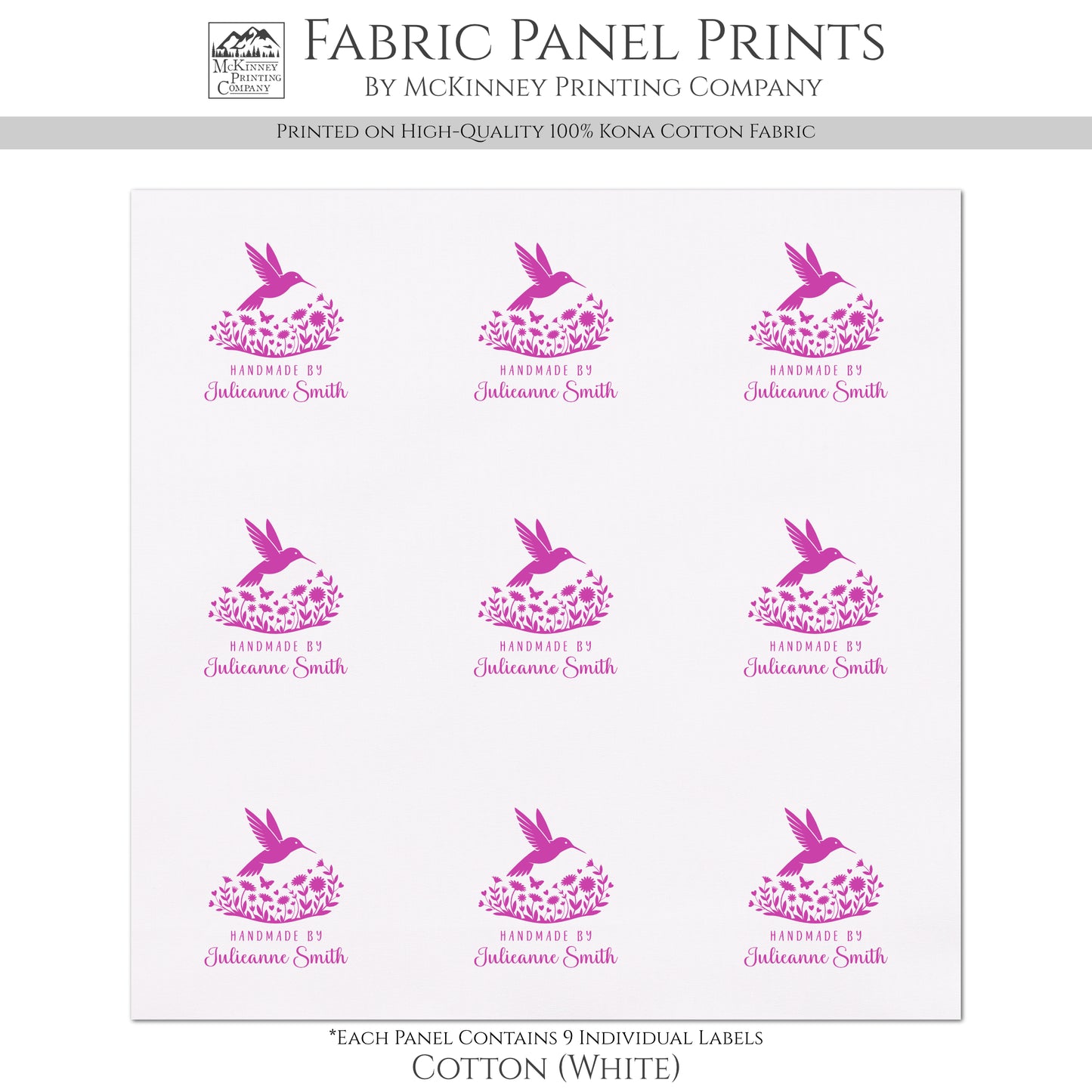 Quilt Labels - Hummingbird Fabric, Handmade, Fabric Tags, Personalized, Custom, Quilting, Craft, Sewing