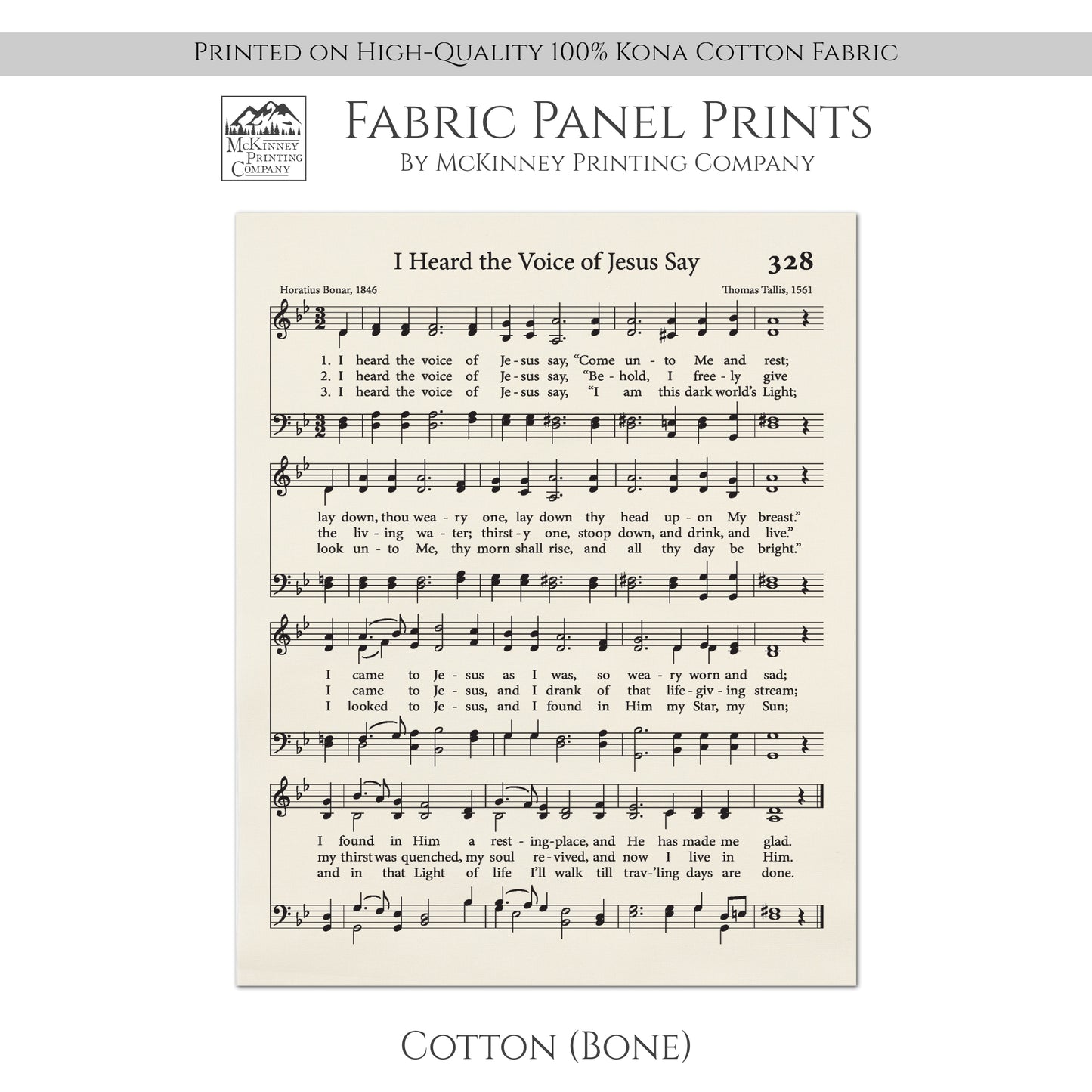 I Heard the Voice of Jesus Say - Religious Fabric, Christian, Hymn Wall Art, Vintage Sheet Music, Quilting, Quilt, Sewing, Cotton