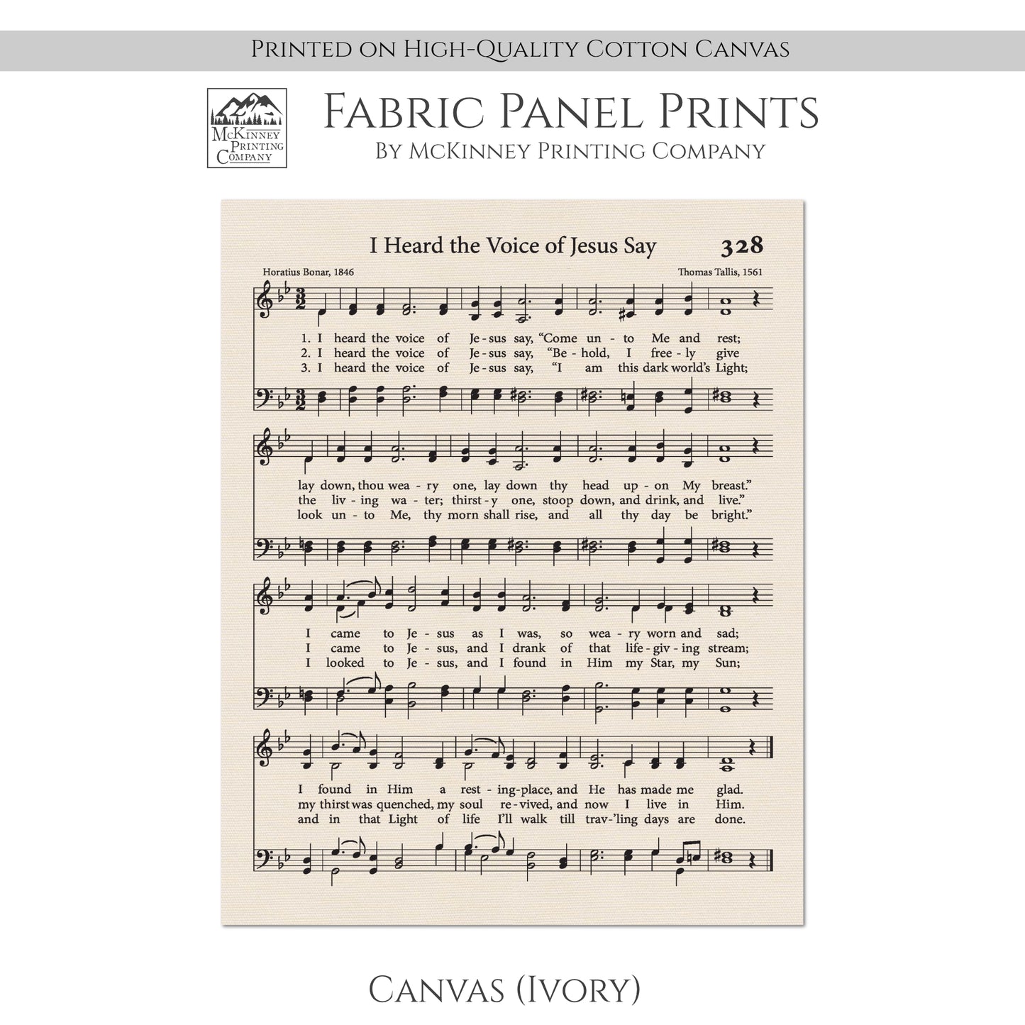 I Heard the Voice of Jesus Say - Religious Fabric, Christian, Hymn Wall Art, Vintage Sheet Music, Quilting, Quilt, Sewing, Cotton