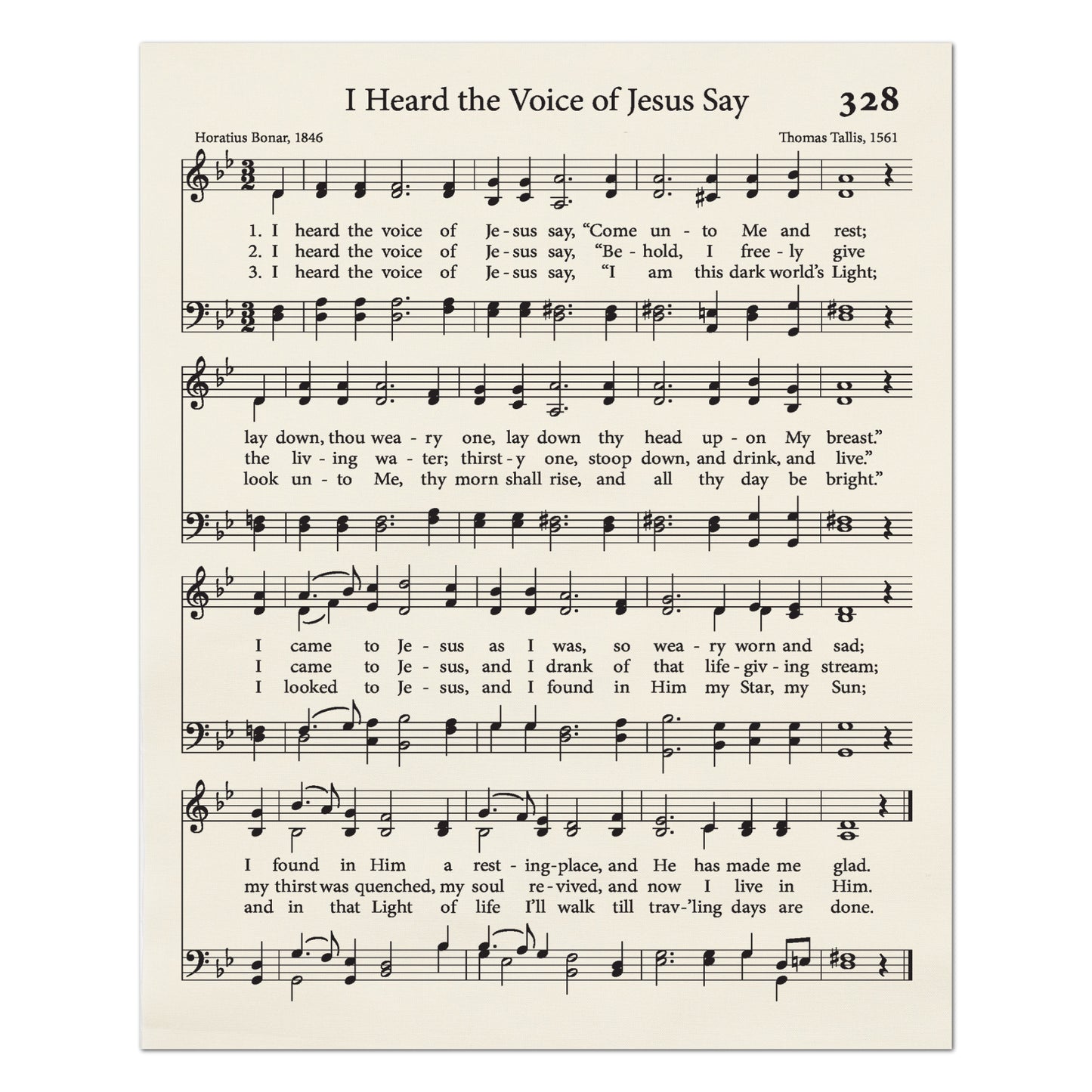 I Heard the Voice of Jesus Say - Religious Fabric, Christian, Hymn Wall Art, Vintage Sheet Music, Quilting, Quilt, Sewing, Cotton