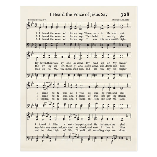 I Heard the Voice of Jesus Say - Religious Fabric, Christian, Hymn Wall Art, Vintage Sheet Music, Quilting, Quilt, Sewing, Cotton