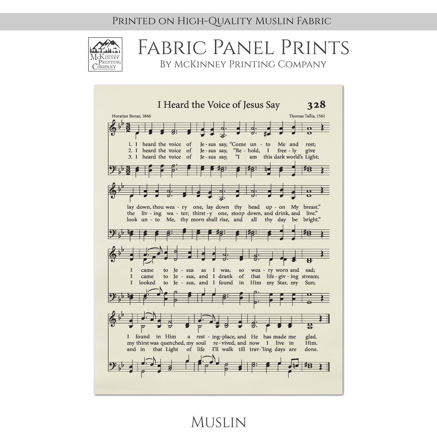 I Heard the Voice of Jesus Say - Religious Fabric, Christian, Hymn Wall Art, Vintage Sheet Music, Quilting, Quilt, Sewing, Cotton