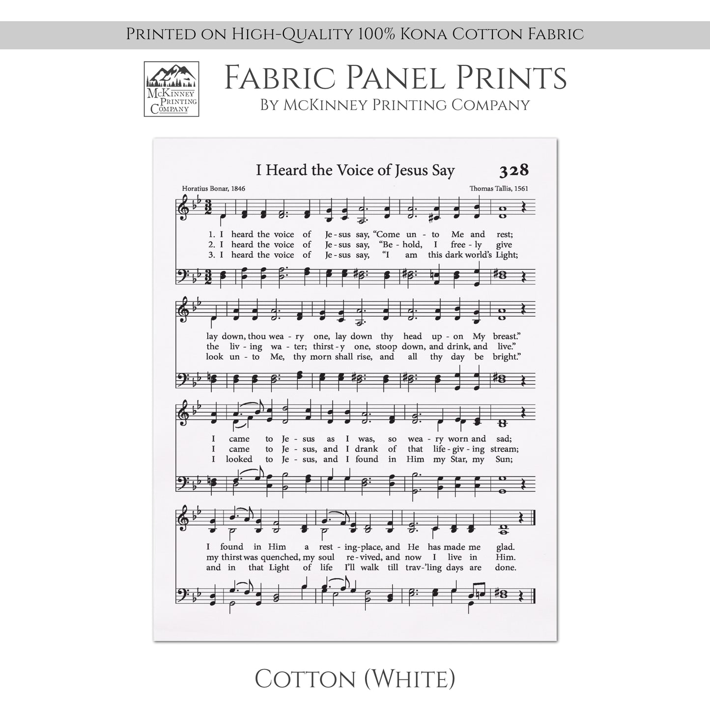 I Heard the Voice of Jesus Say - Religious Fabric, Christian, Hymn Wall Art, Vintage Sheet Music, Quilting, Quilt, Sewing, Cotton