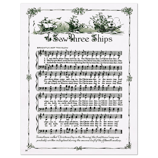 I Saw Three Ships, Antique Sheet Music, Fabric Panel Print, Christmas, DIY Sewing Project, Quilt Block, Craft