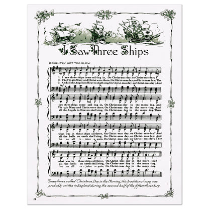 I Saw Three Ships, Antique Sheet Music, Fabric Panel Print, Christmas, DIY Sewing Project, Quilt Block, Craft