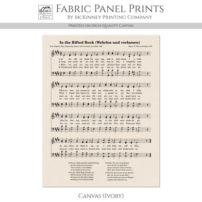 Hymn Wall Art - In The Rifted Rock, Wehrlos und verlassen, Christian Fabric, Antique Sheet Music, Quilting