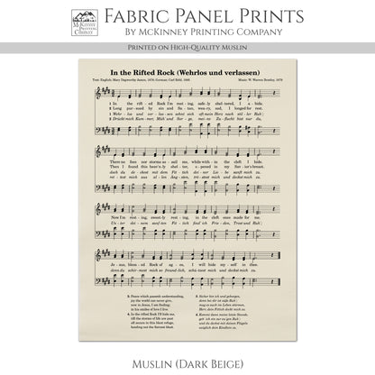 Hymn Wall Art - In The Rifted Rock, Wehrlos und verlassen, Christian Fabric, Antique Sheet Music, Quilting