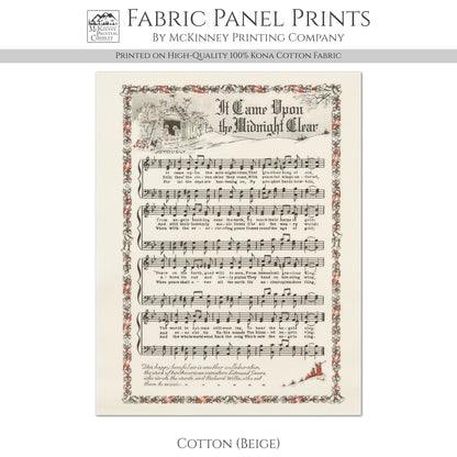 It Came Upon The Midnight Clear - Christmas Fabric Panel, Hymn Wall Art, Sheet Music, Lyrics, Quilting, Quilt, Wall Art, Cotton, Canvas