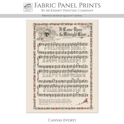 It Came Upon The Midnight Clear - Christmas Fabric Panel, Hymn Wall Art, Sheet Music, Lyrics, Quilting, Quilt, Wall Art, Cotton, Canvas
