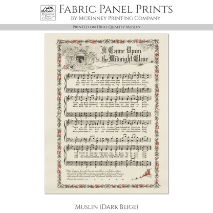 It Came Upon The Midnight Clear - Christmas Fabric Panel, Hymn Wall Art, Sheet Music, Lyrics, Quilting, Quilt, Wall Art, Cotton, Canvas