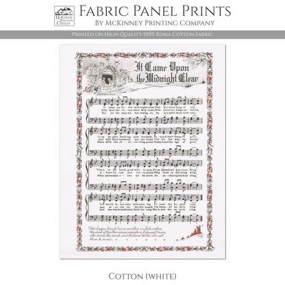 It Came Upon The Midnight Clear - Christmas Fabric Panel, Hymn Wall Art, Sheet Music, Lyrics, Quilting, Quilt, Wall Art, Cotton, Canvas