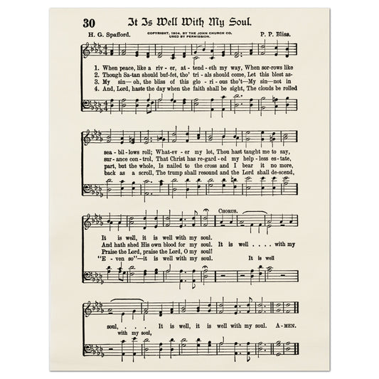 It Is Well With My Soul - Kona Cotton Fabric Sheet Music, Quilt Block, Hymn