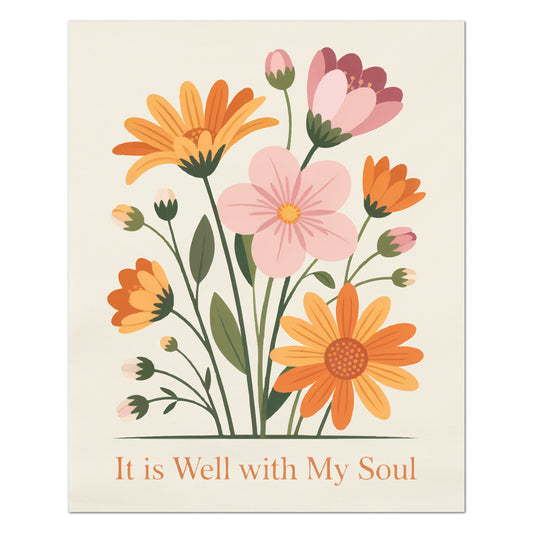 It Is Well With My Soul - Kona Cotton Fabric, Small Floral Print, Block Print Fabric, Large, Music, Cotton, Quilt, Quilting
