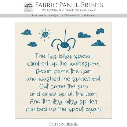 Itsy Bitsy Spider - Baby Fabric Panels, Nursery Rhyme, Wall Art, Decor, Cotton, Quilt Block, Baby Blanket, Infant, Sewing, Quilting