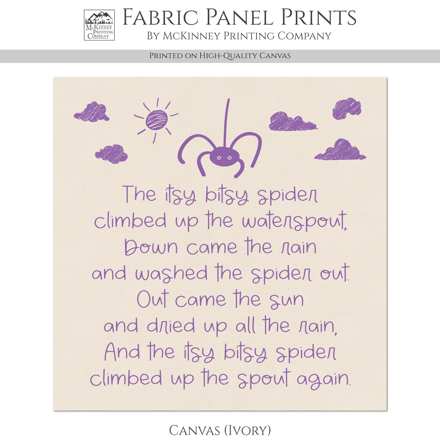 Itsy Bitsy Spider - Baby Fabric Panels, Nursery Rhyme, Wall Art, Decor, Cotton, Quilt Block, Baby Blanket, Infant, Sewing, Quilting