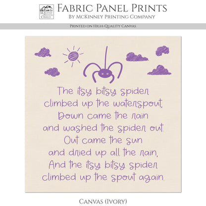 Itsy Bitsy Spider - Baby Fabric Panels, Nursery Rhyme, Wall Art, Decor, Cotton, Quilt Block, Baby Blanket, Infant, Sewing, Quilting