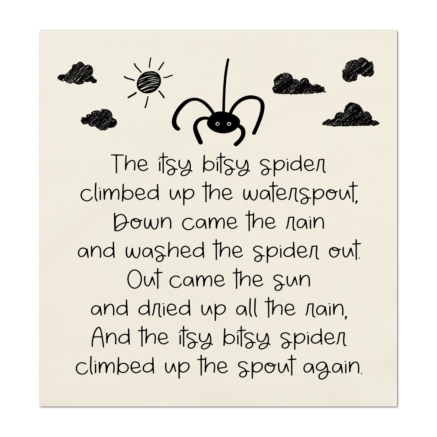 Itsy Bitsy Spider - Baby Fabric Panels, Nursery Rhyme, Wall Art, Decor, Cotton, Quilt Block, Baby Blanket, Infant, Sewing, Quilting