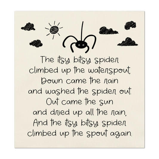 Itsy Bitsy Spider - Baby Fabric Panels, Nursery Rhyme, Wall Art, Decor, Cotton, Quilt Block, Baby Blanket, Infant, Sewing, Quilting