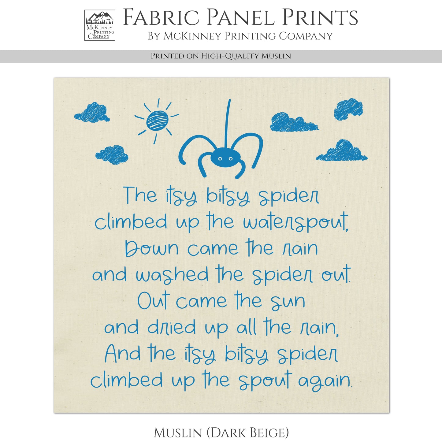 Itsy Bitsy Spider - Baby Fabric Panels, Nursery Rhyme, Wall Art, Decor, Cotton, Quilt Block, Baby Blanket, Infant, Sewing, Quilting