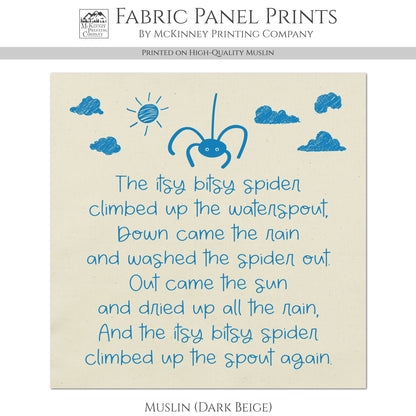 Itsy Bitsy Spider - Baby Fabric Panels, Nursery Rhyme, Wall Art, Decor, Cotton, Quilt Block, Baby Blanket, Infant, Sewing, Quilting